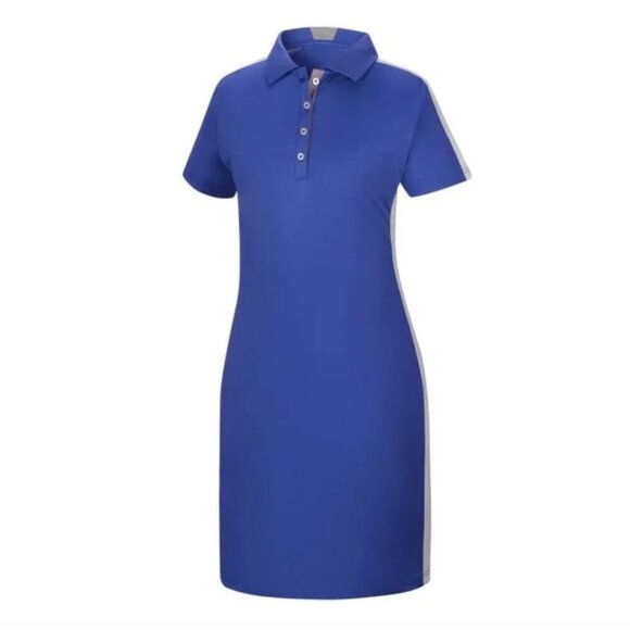FootJoy Stretch Piques Performance Knit Golf Dress, Blue/White, size L - Picture 2 of 7